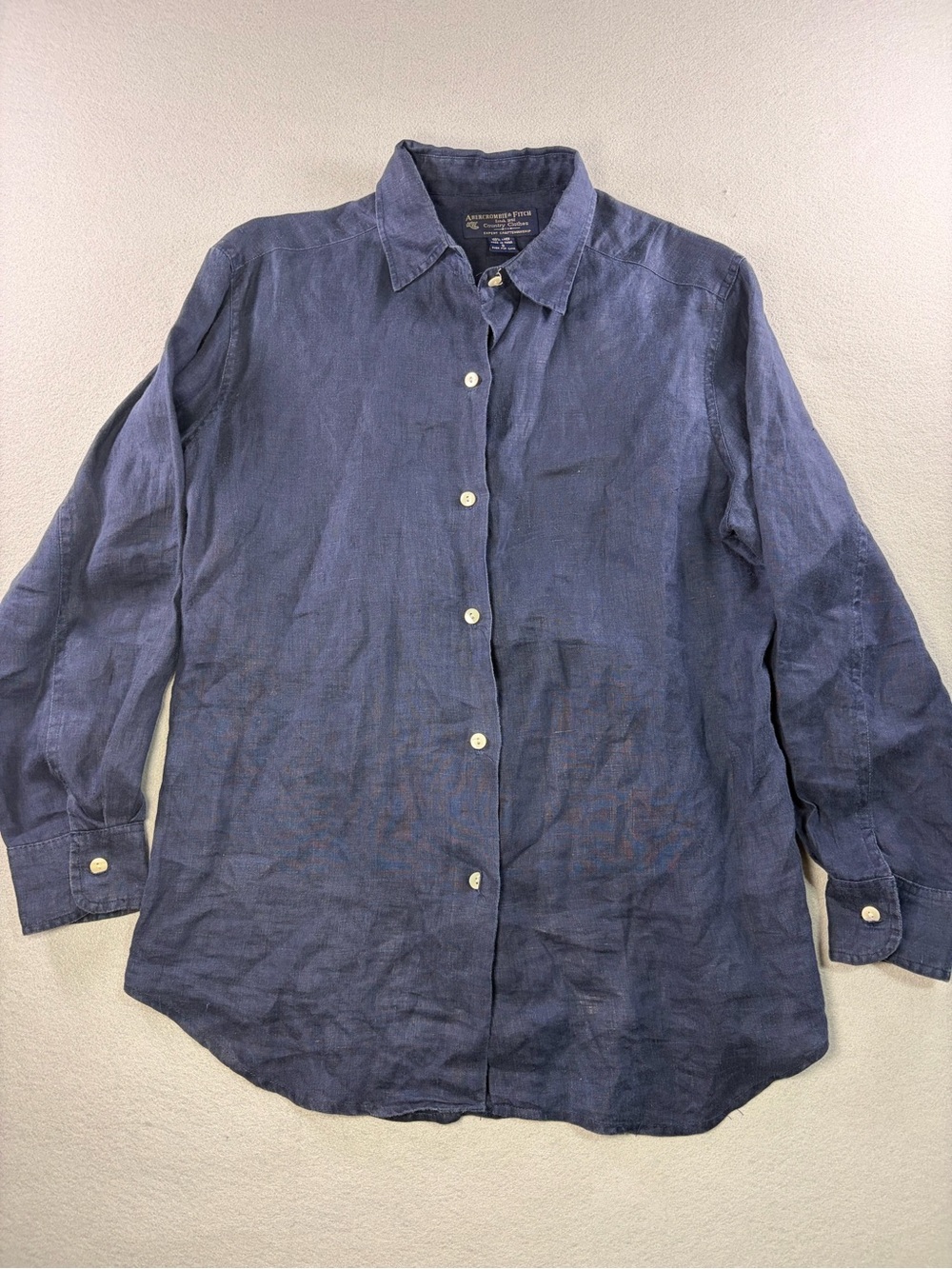 Vintage 80’s or 90’s Abercrombie & Fitch Navy Linen Button-Down Shirt - Men's